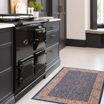 Washable Blue Persian Style Mat - Leela