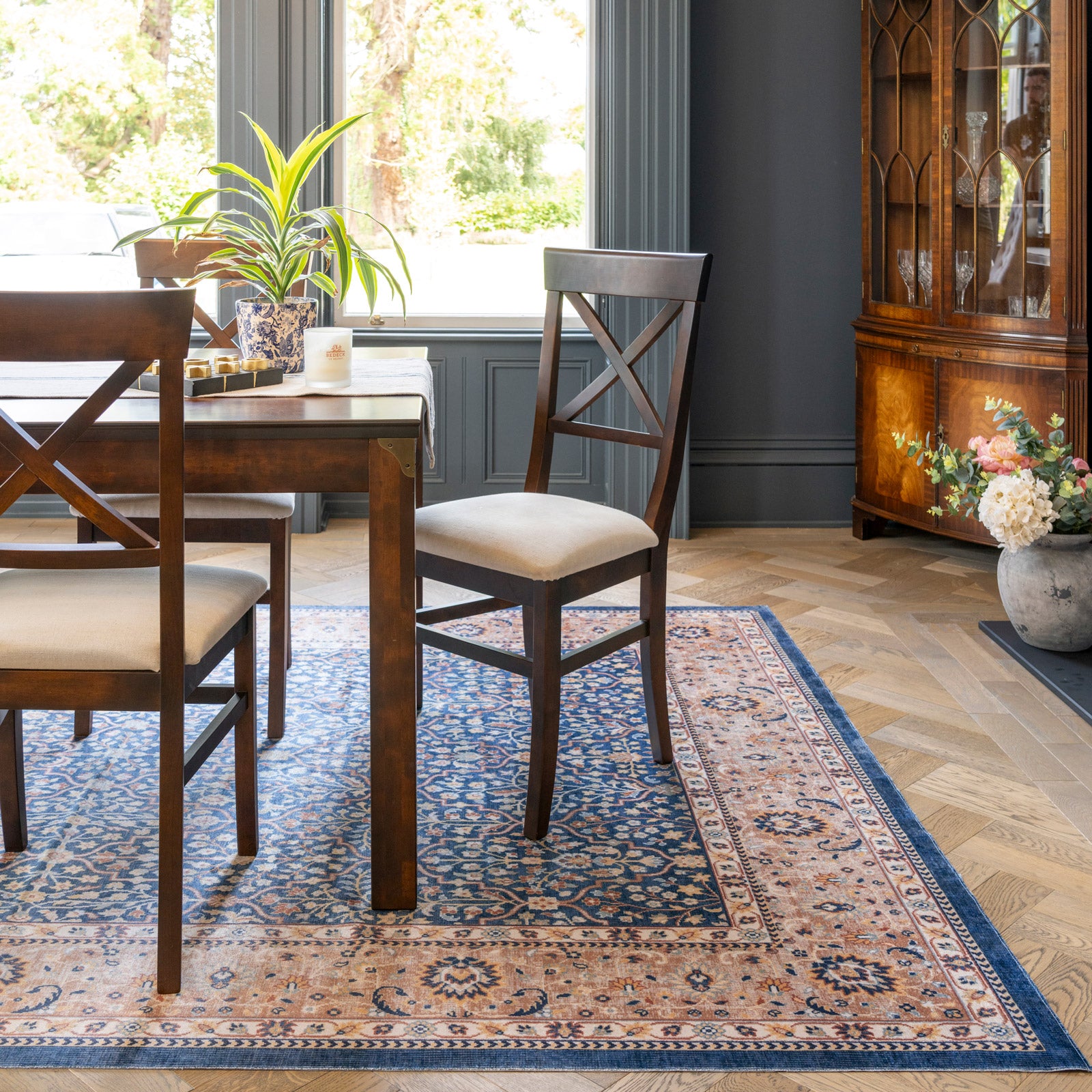 Washable Blue Persian Style Rug - Leela