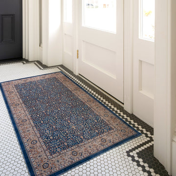 Washable Blue Persian Style Mat - Leela