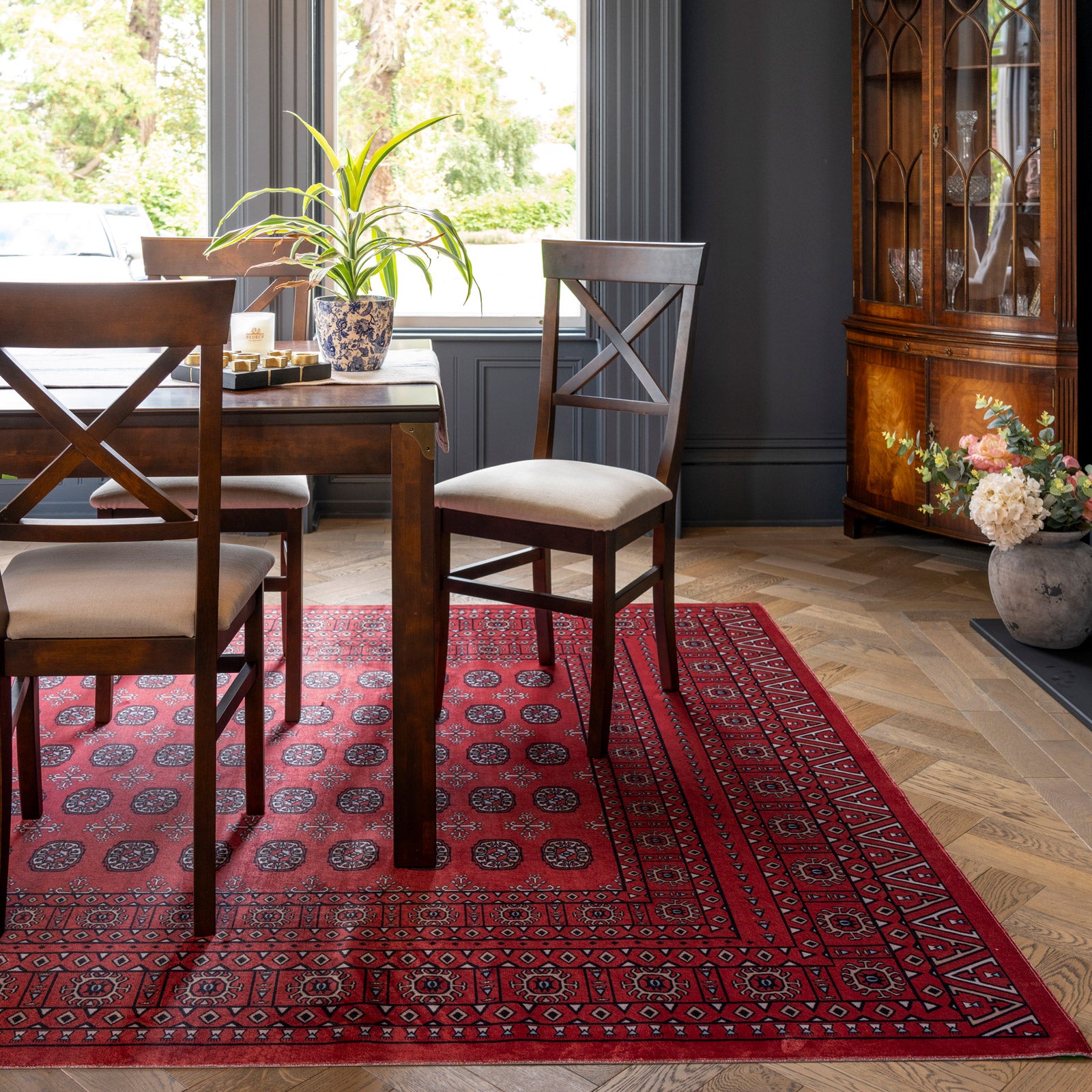 Washable Bokara Red Persian Style Rug - Mira