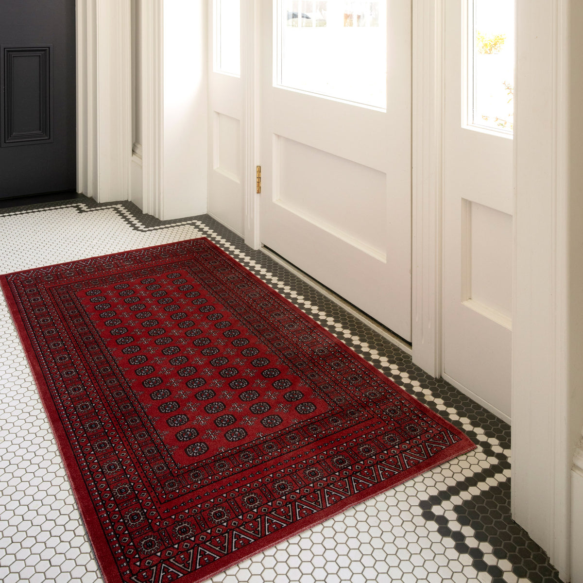 Washable Bokara Red Persian Style Rug - Mira