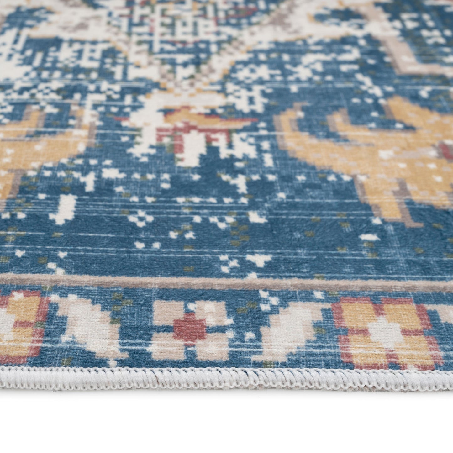 Washable Vintage Blue Stair Carpet Runner Rug - Lyra