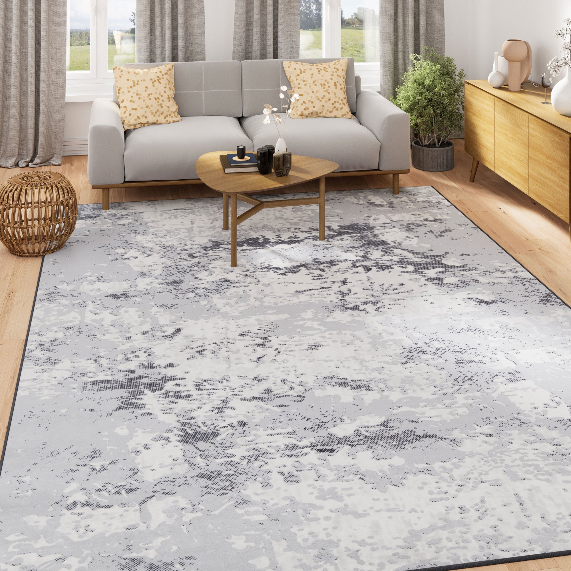 Washable Grey Tone Distressed Area Rug - Thea