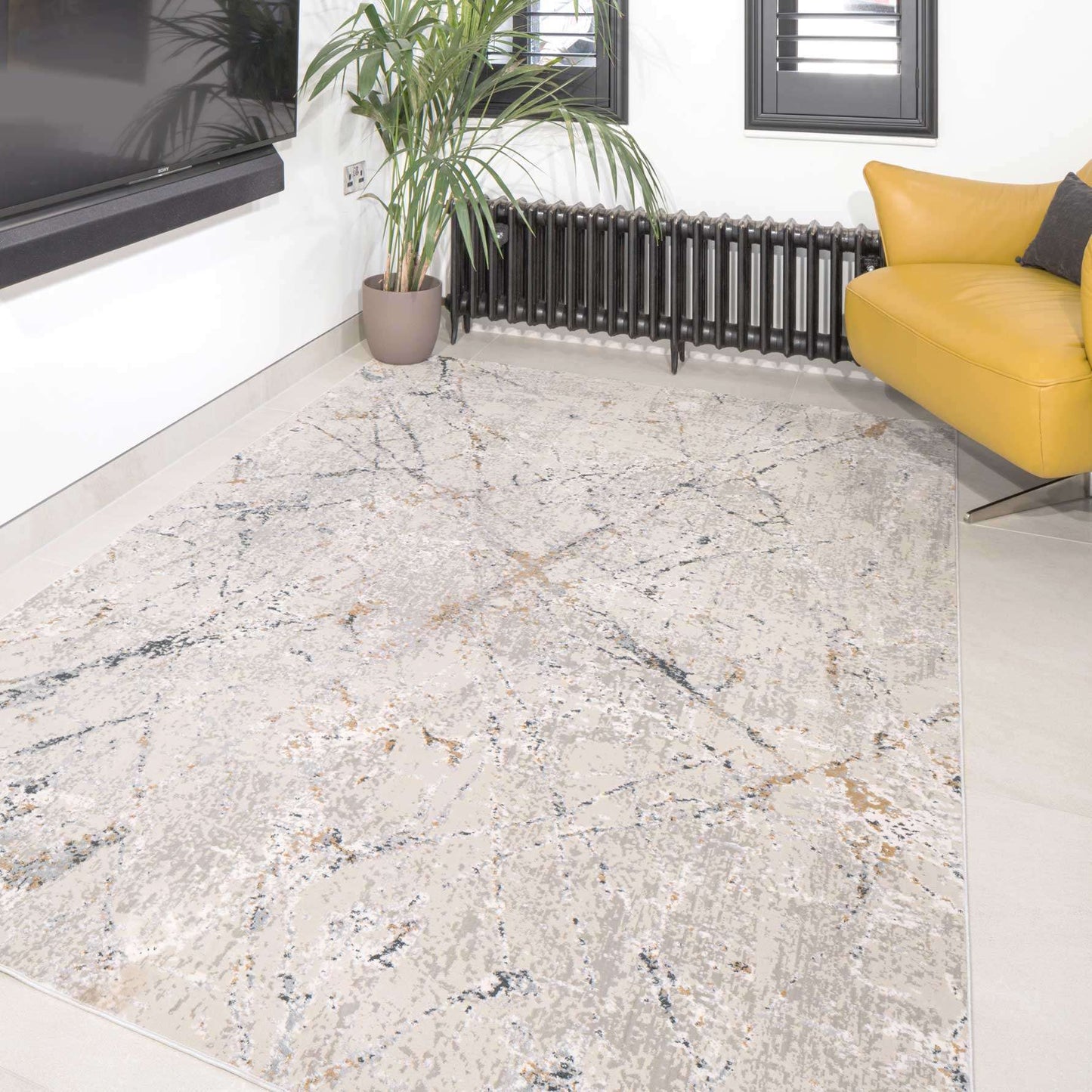 Modern Silver Abstract Living Room Rug