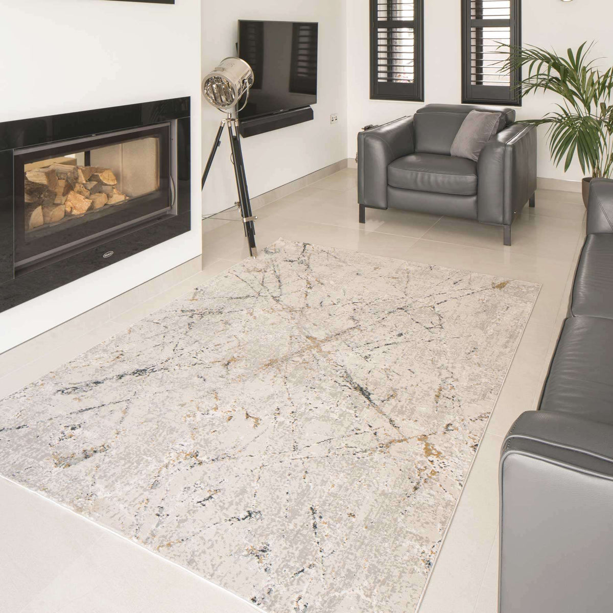 Modern Silver Abstract Living Room Rug