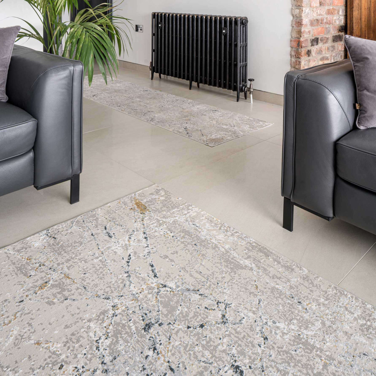 Modern Silver Abstract Living Room Rug