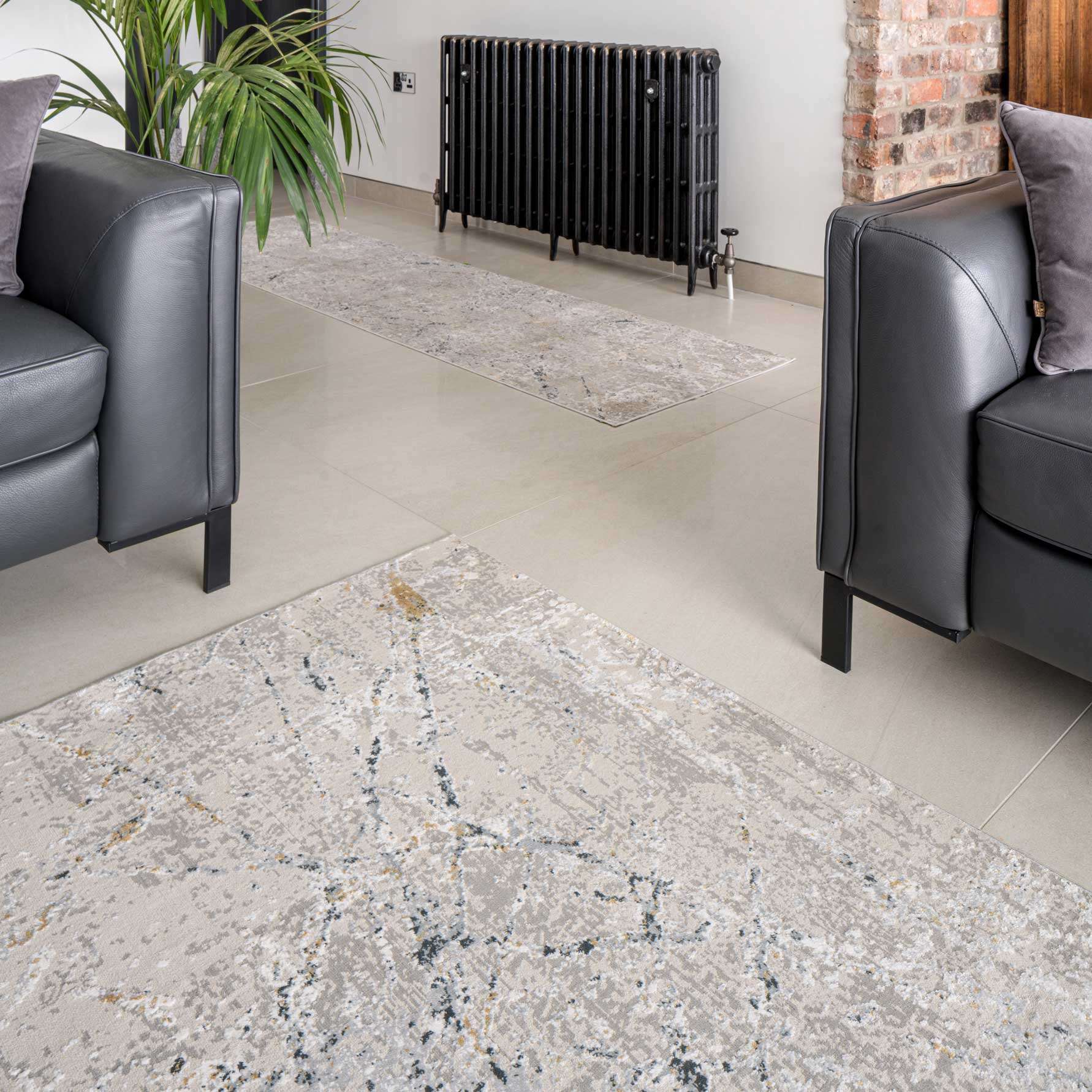 Modern Silver Abstract Living Room Rug