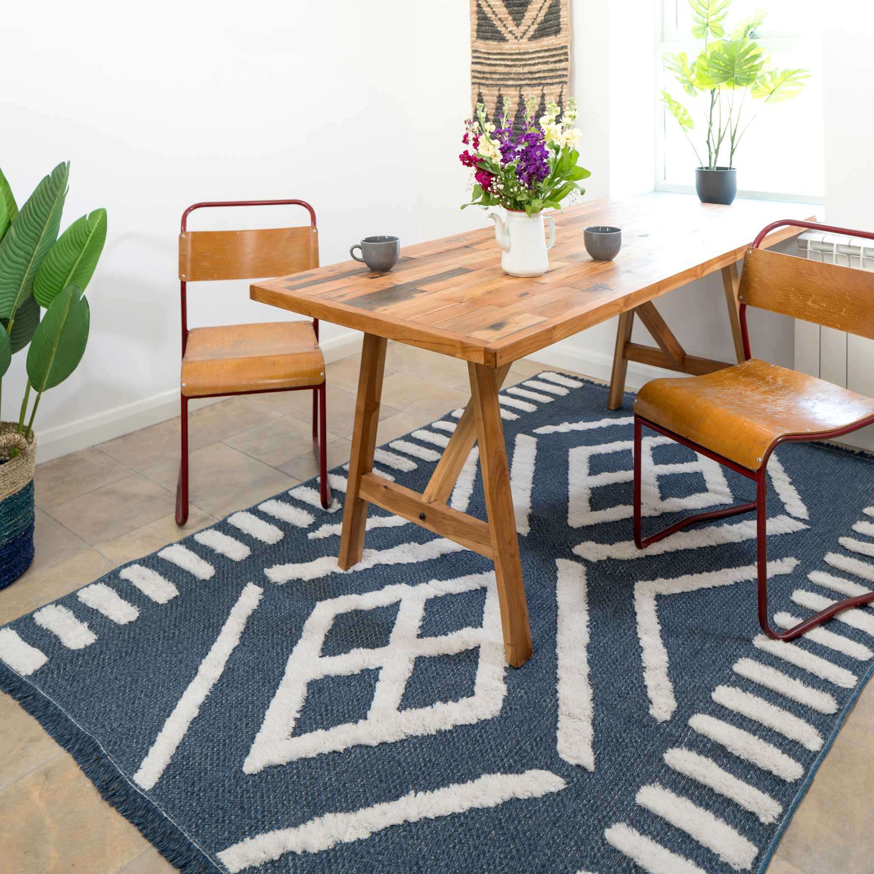 Tufted Tribal Blue Sustainable Rug