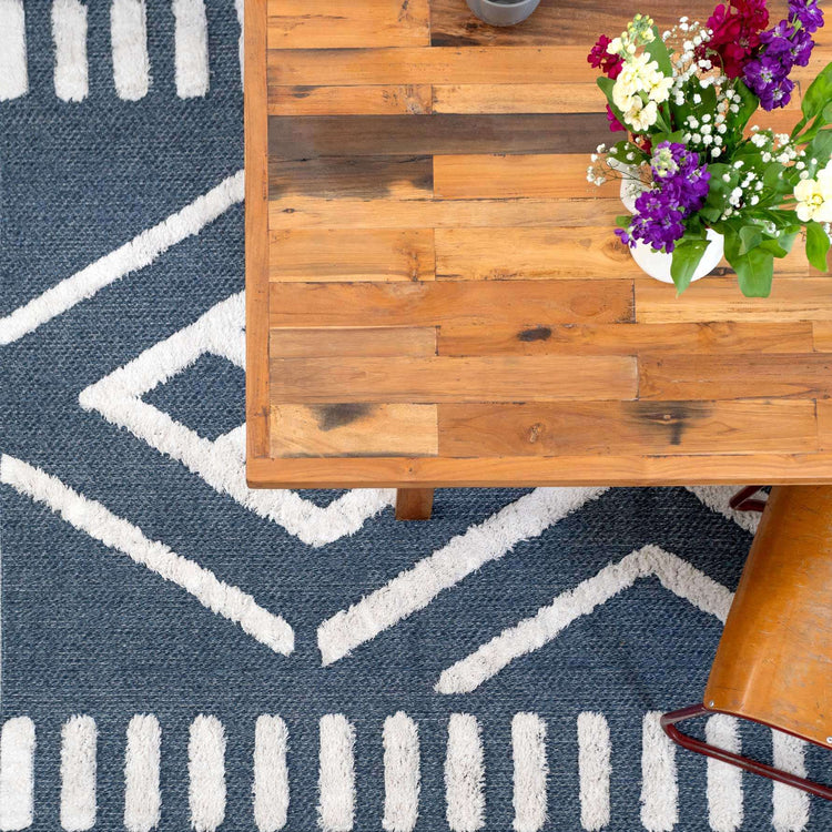 Tufted Tribal Blue Sustainable Rug