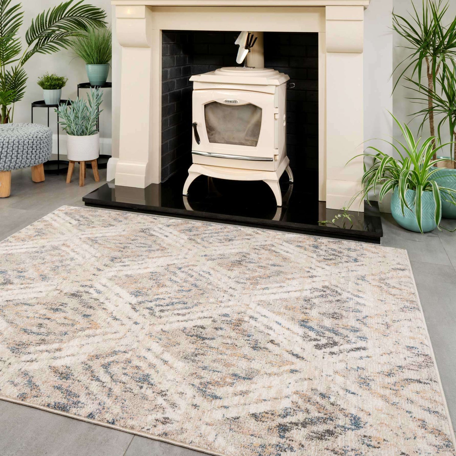 Diamond Style Rug Natural Toned Diamond Living Room Rug - Warner | Living Room Rugs ...
