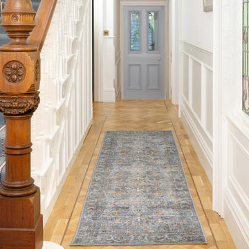 Soft Washable Blue Boho Runner - Clara