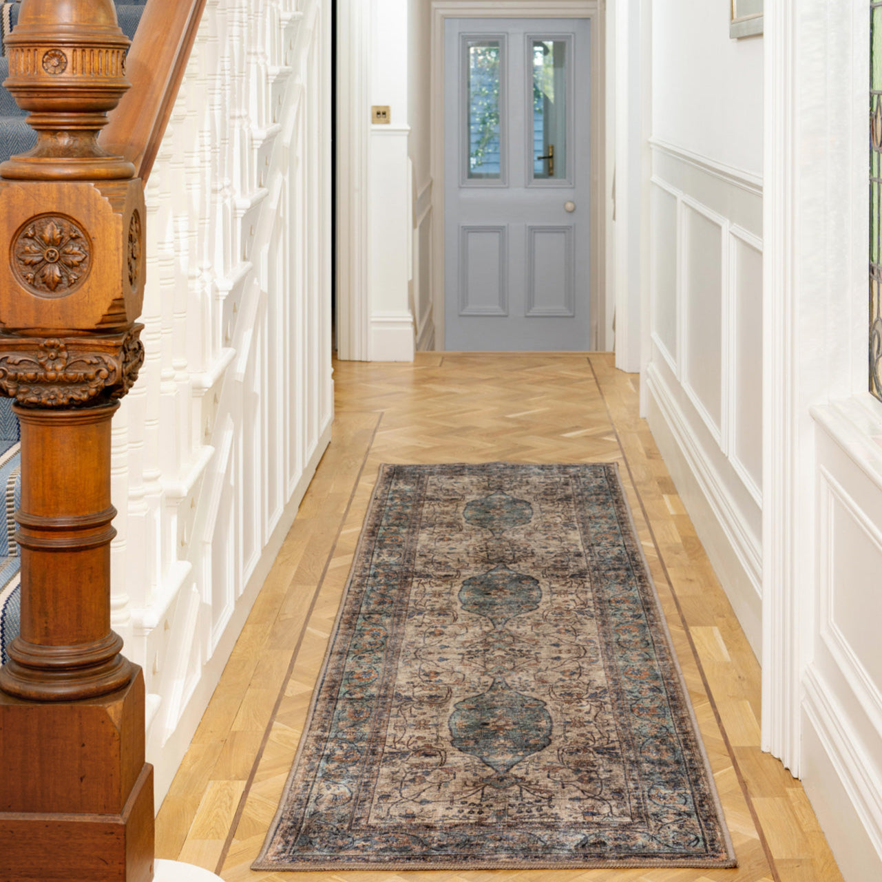 Soft Washable Blue Regency Runner - Dorothea