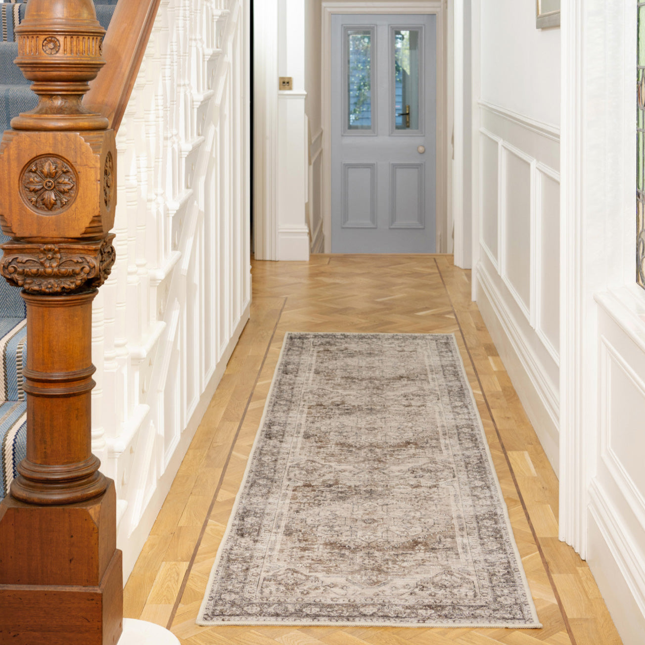 Soft Washable Vintage Greige Runner - Elsie