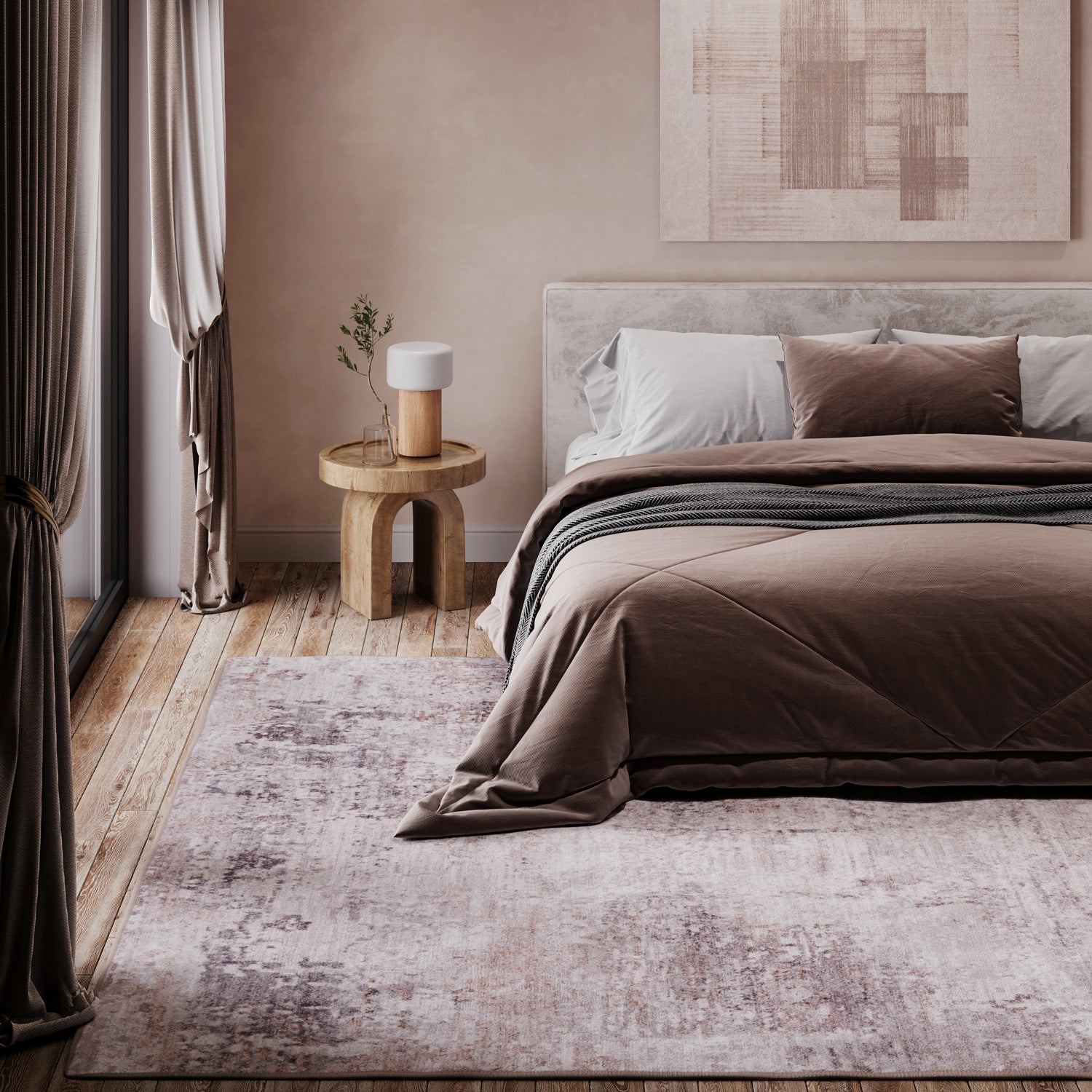 Soft Washable Distressed Greige Rug - Ernest