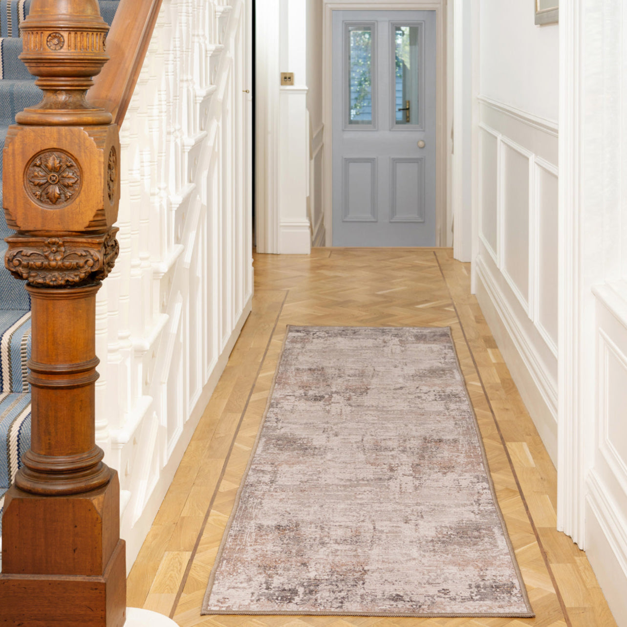 Soft Washable Distressed Greige Runner - Ernest | Runner Rugs | Kukoon ...
