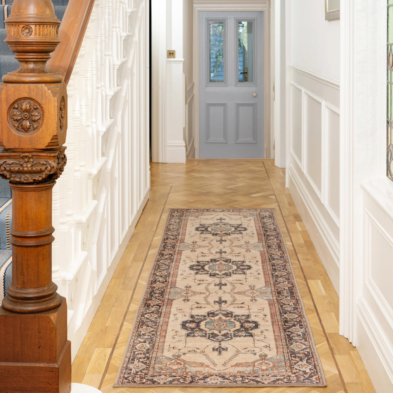 Soft Washable Blue Heritage Runner - Hazel