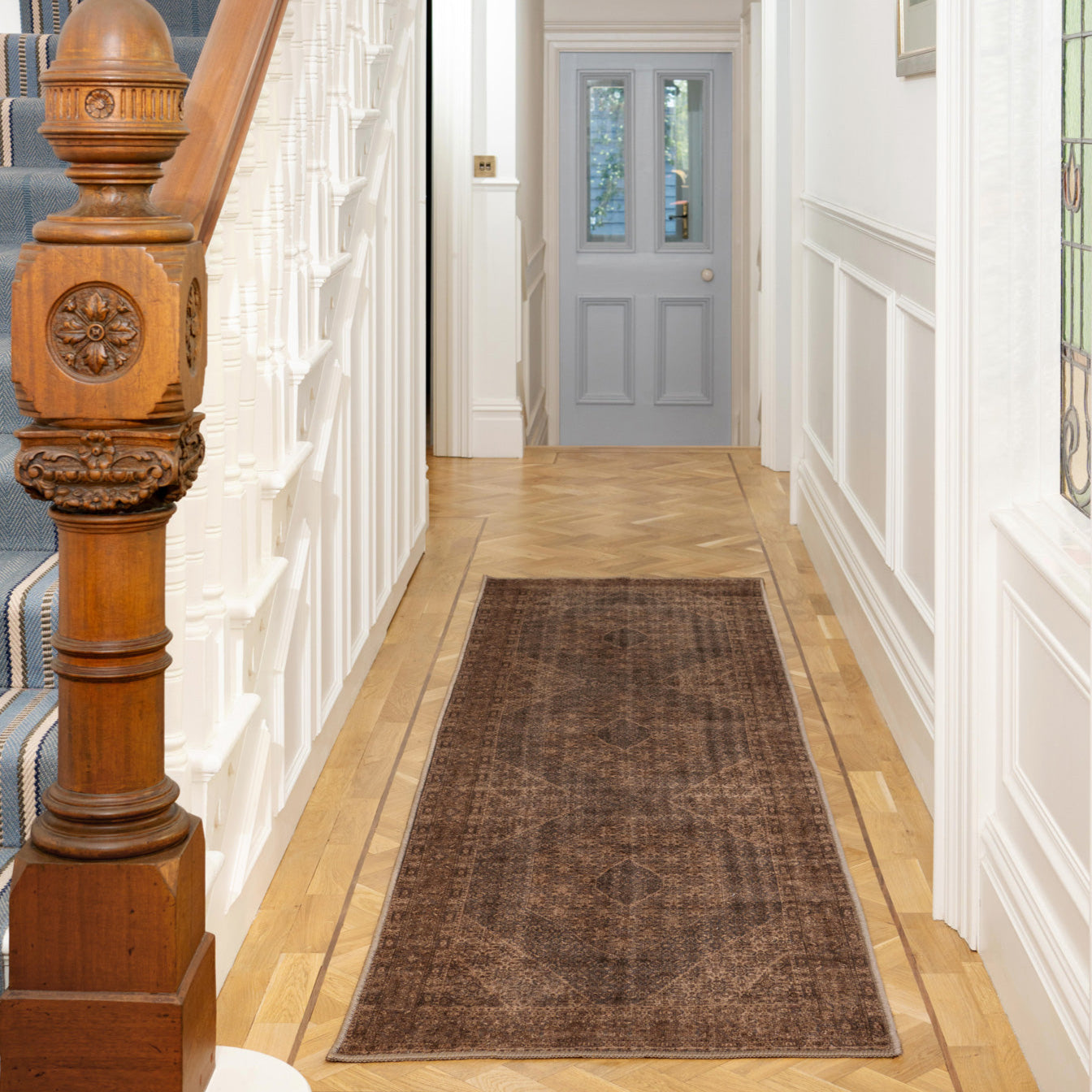 Soft Washable Brown Traditional Runner - Mabel