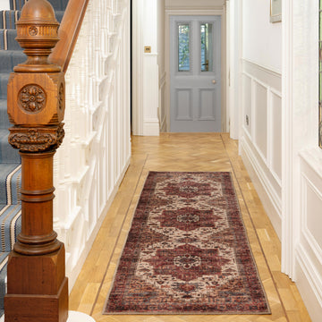 Soft Washable Traditional Burgundy Runner - Rubyana