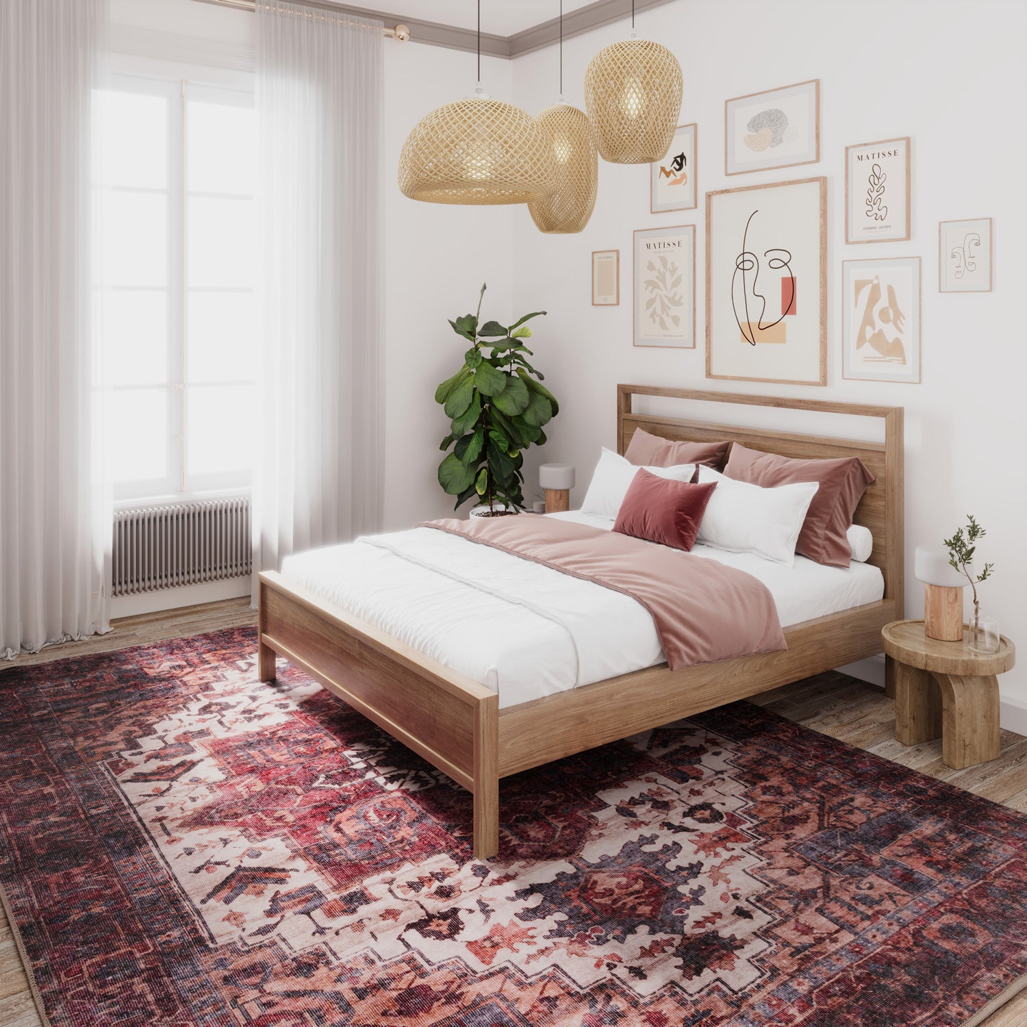 Soft Washable Traditional Burgundy Rug - Rubyana