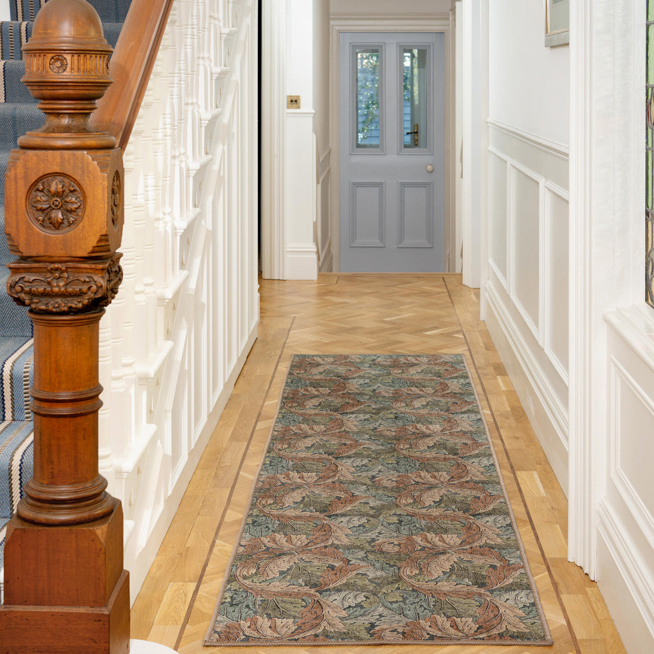 Soft Washable Green Leaf Print Runner - Sylvan