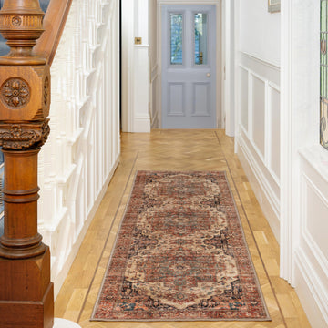 Soft Washable Terracotta Medallion Runner - Verity