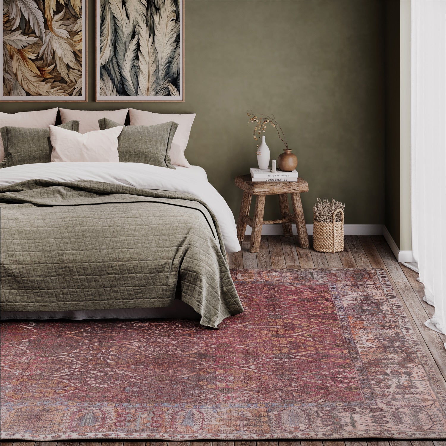 Soft Washable Red Plum Vintage Rug - Violet