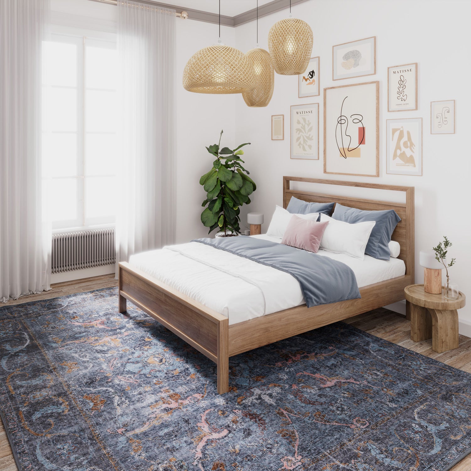 Soft Washable Blue Boho Rug - Clara