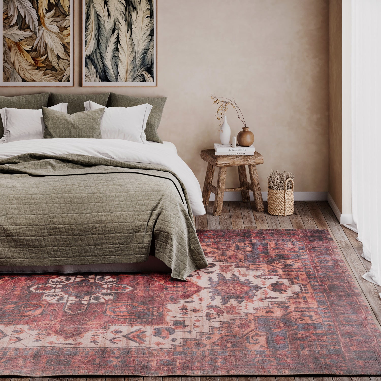 Soft Washable Red Antique Rug - Eliza