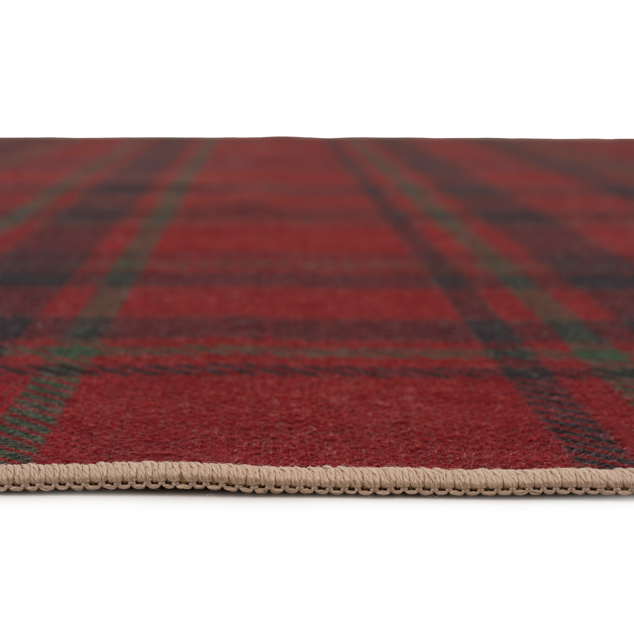 Washable Red Tartan Heritage Runner Rug - Finn