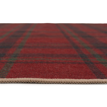 Washable Red Tartan Heritage Runner Rug - Finn