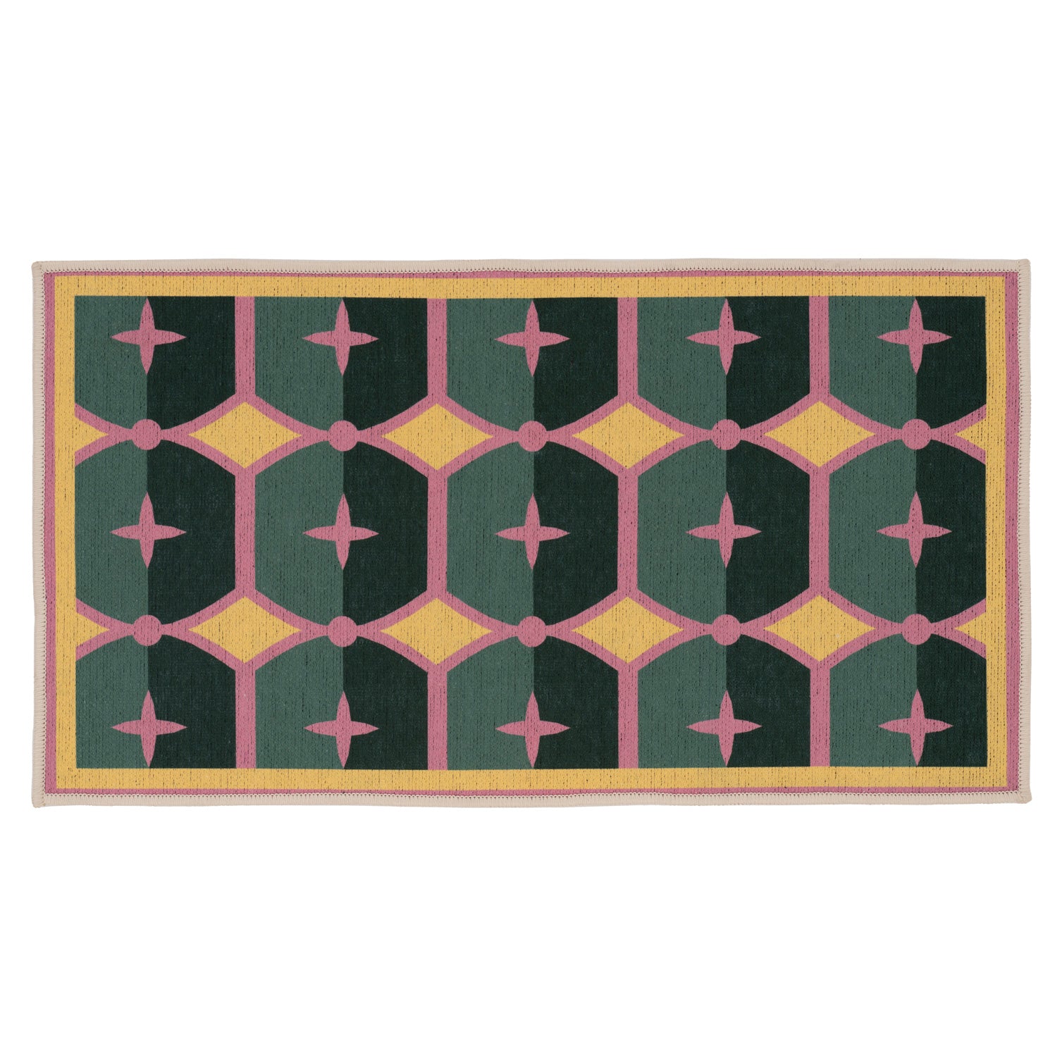 Washable Green Geometric Tile Doormat - Fusion