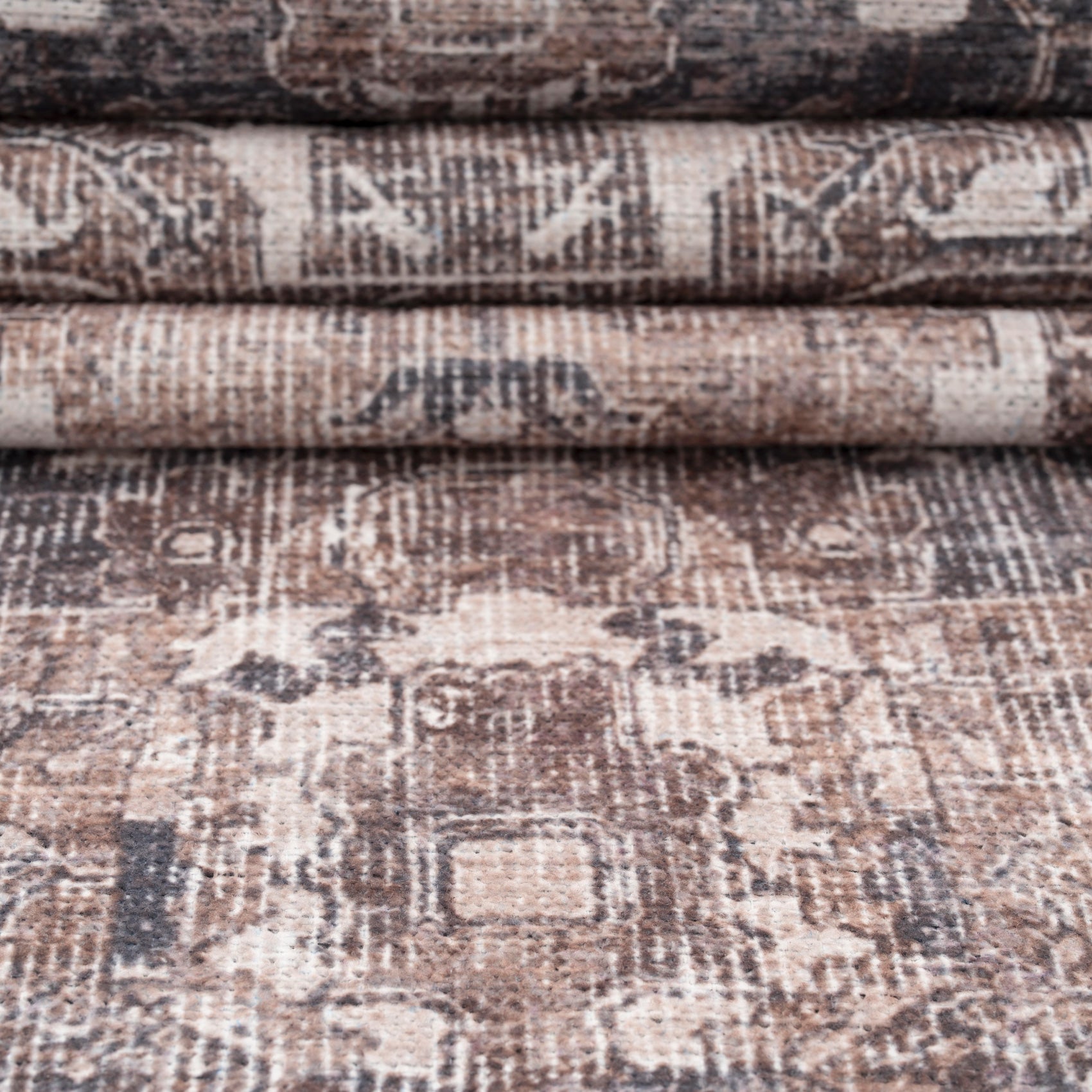 Washable Vintage Brown Beige Runner - Lois