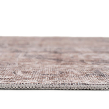 Washable Vintage Brown Beige Runner - Lois