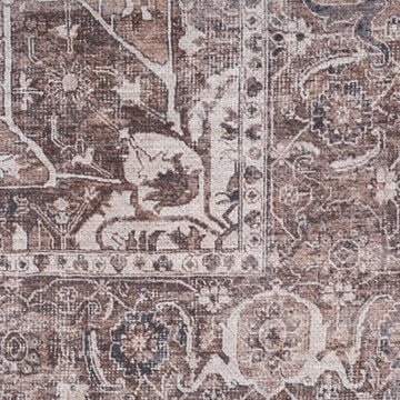 Washable Vintage Brown Beige Runner - Lois