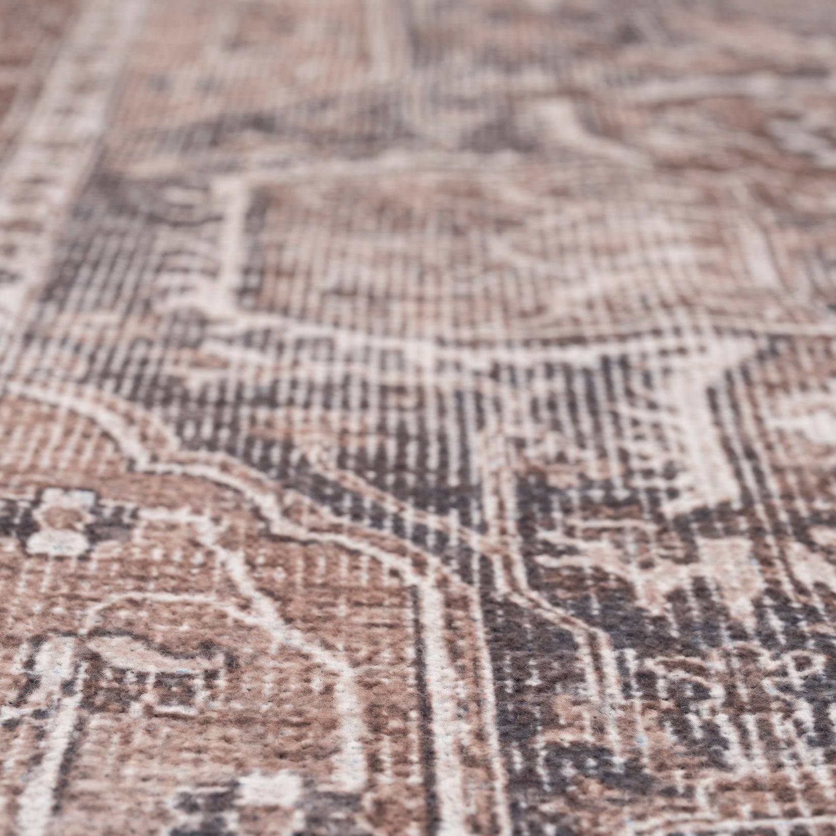 Washable Vintage Brown Beige Runner - Lois