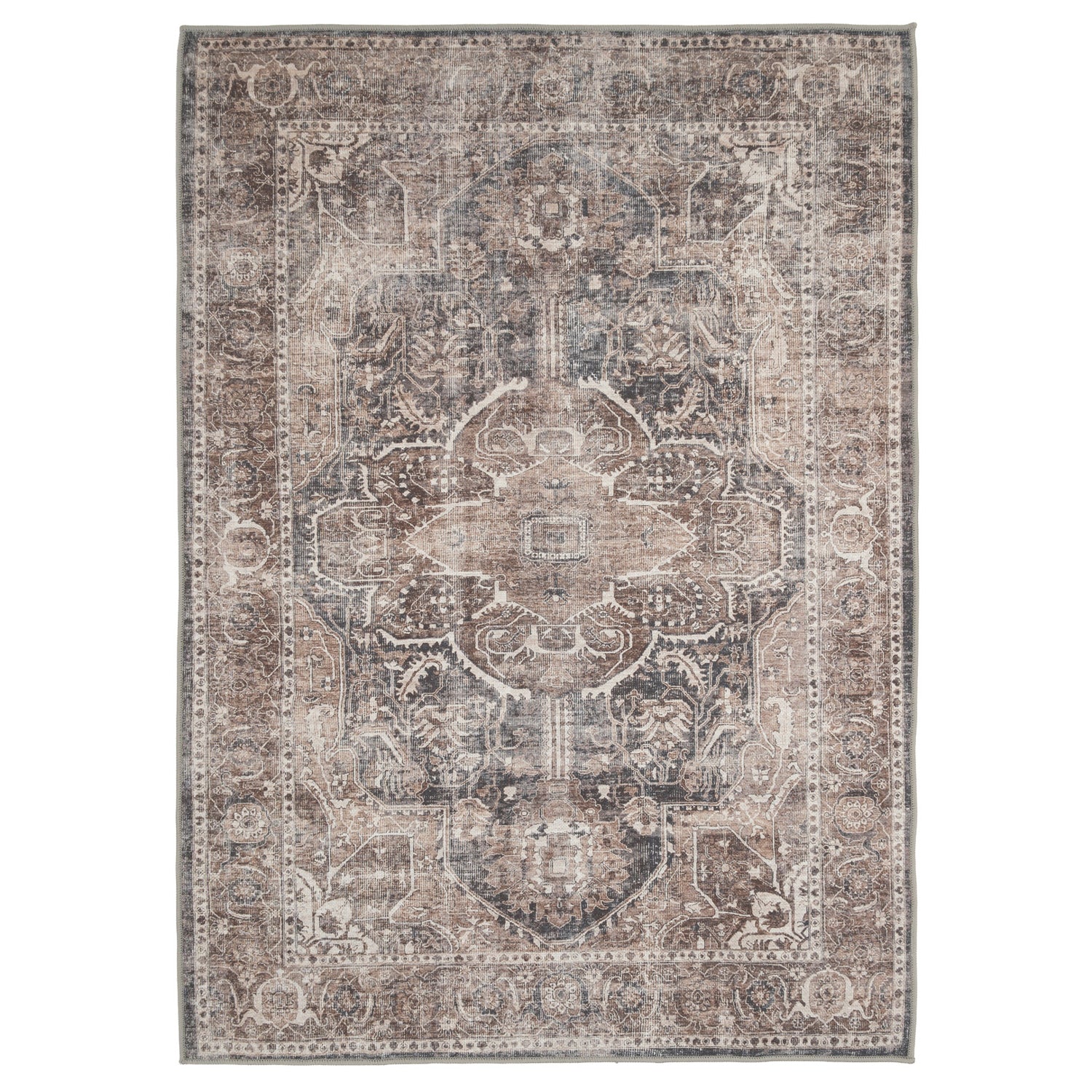 Washable Vintage Brown Beige Rug - Lois