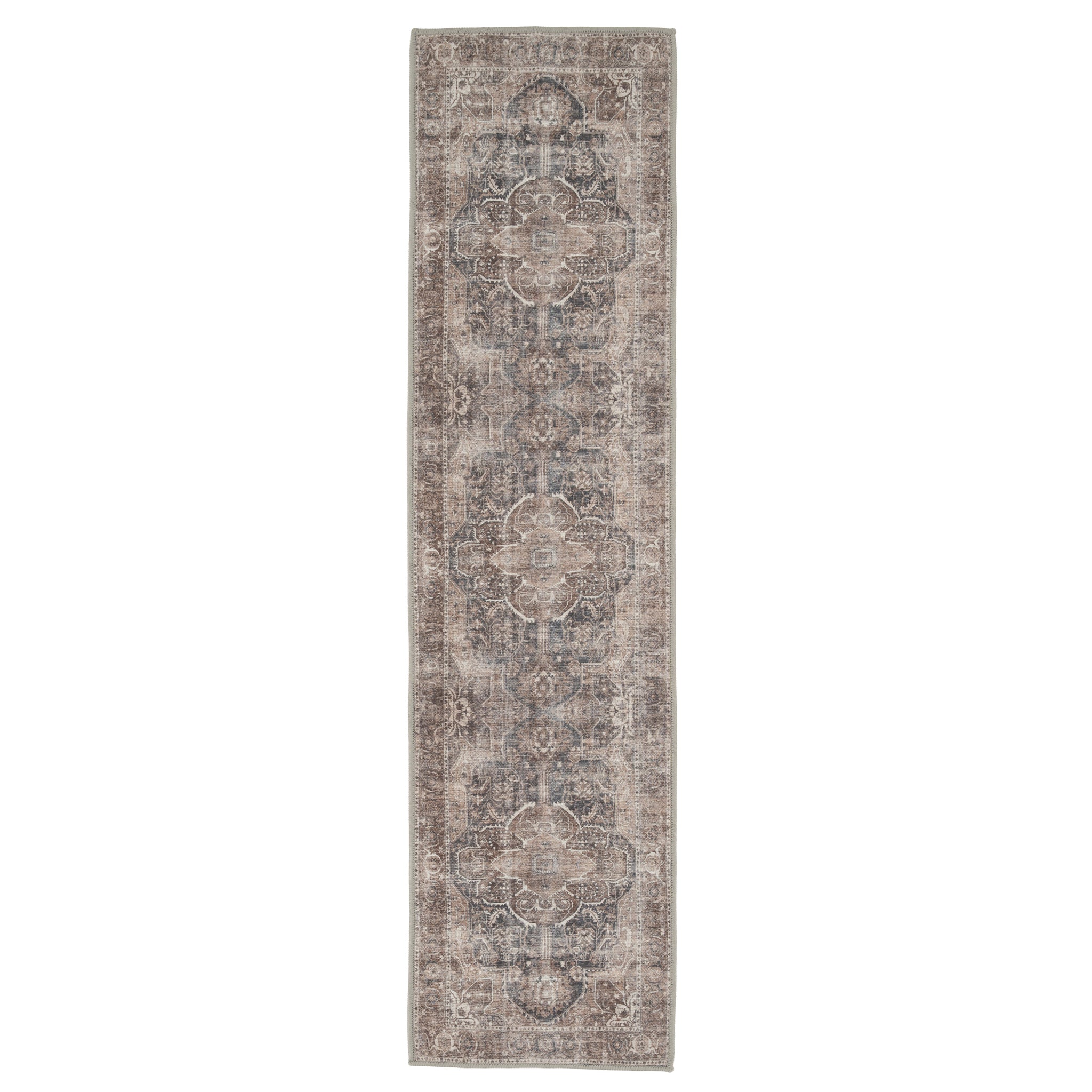 Washable Vintage Brown Beige Runner - Lois