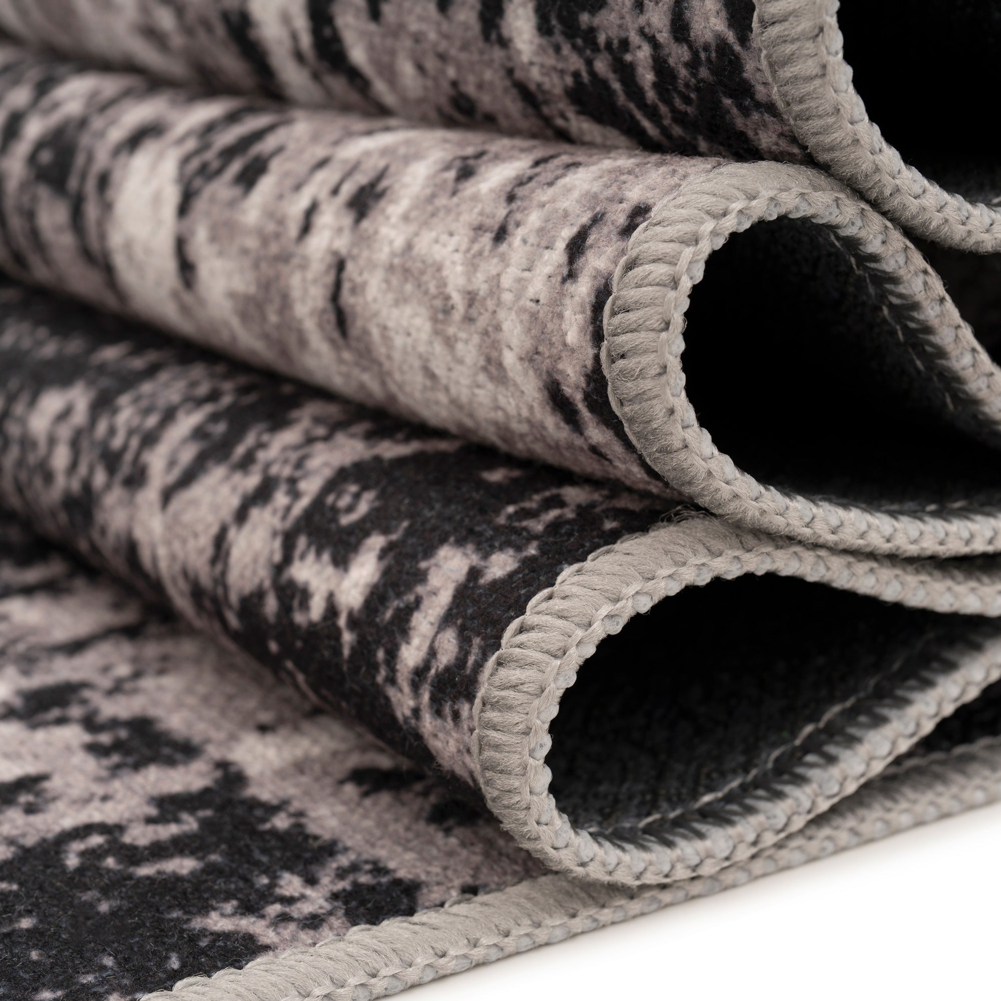 Washable Black Abstract Rug - Storm