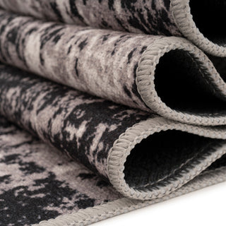Washable Black Abstract Runner Rug - Storm