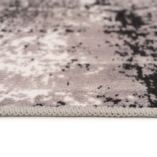 Washable Black Abstract Runner Rug - Storm