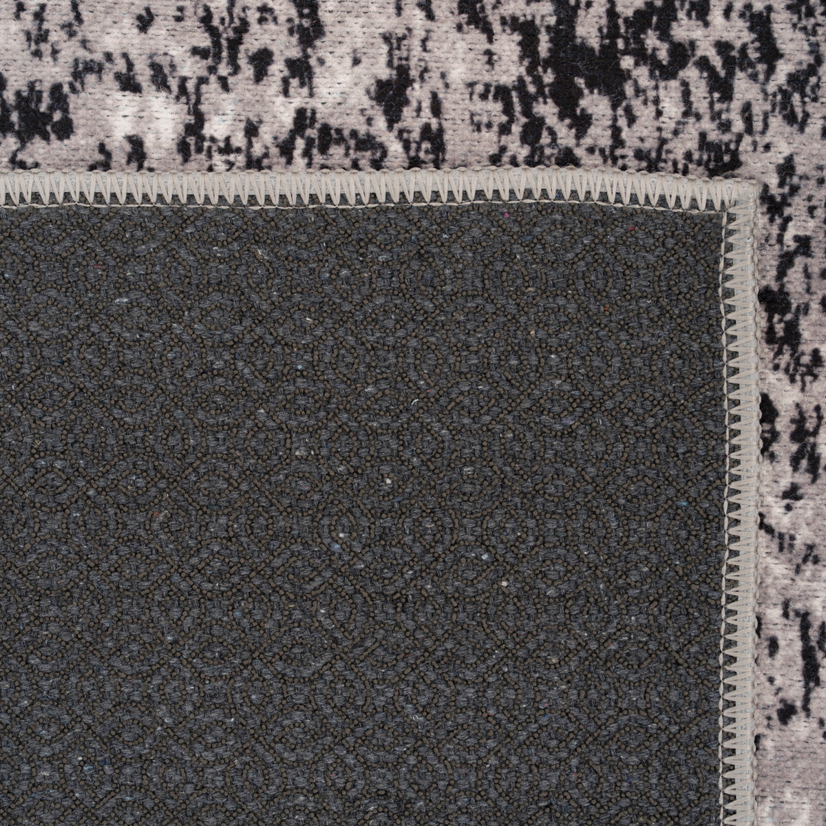 Washable Black Abstract Rug - Storm