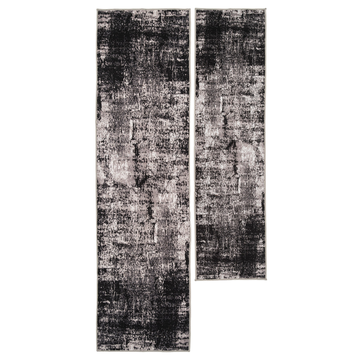 Washable Black Abstract Runner Rug - Storm