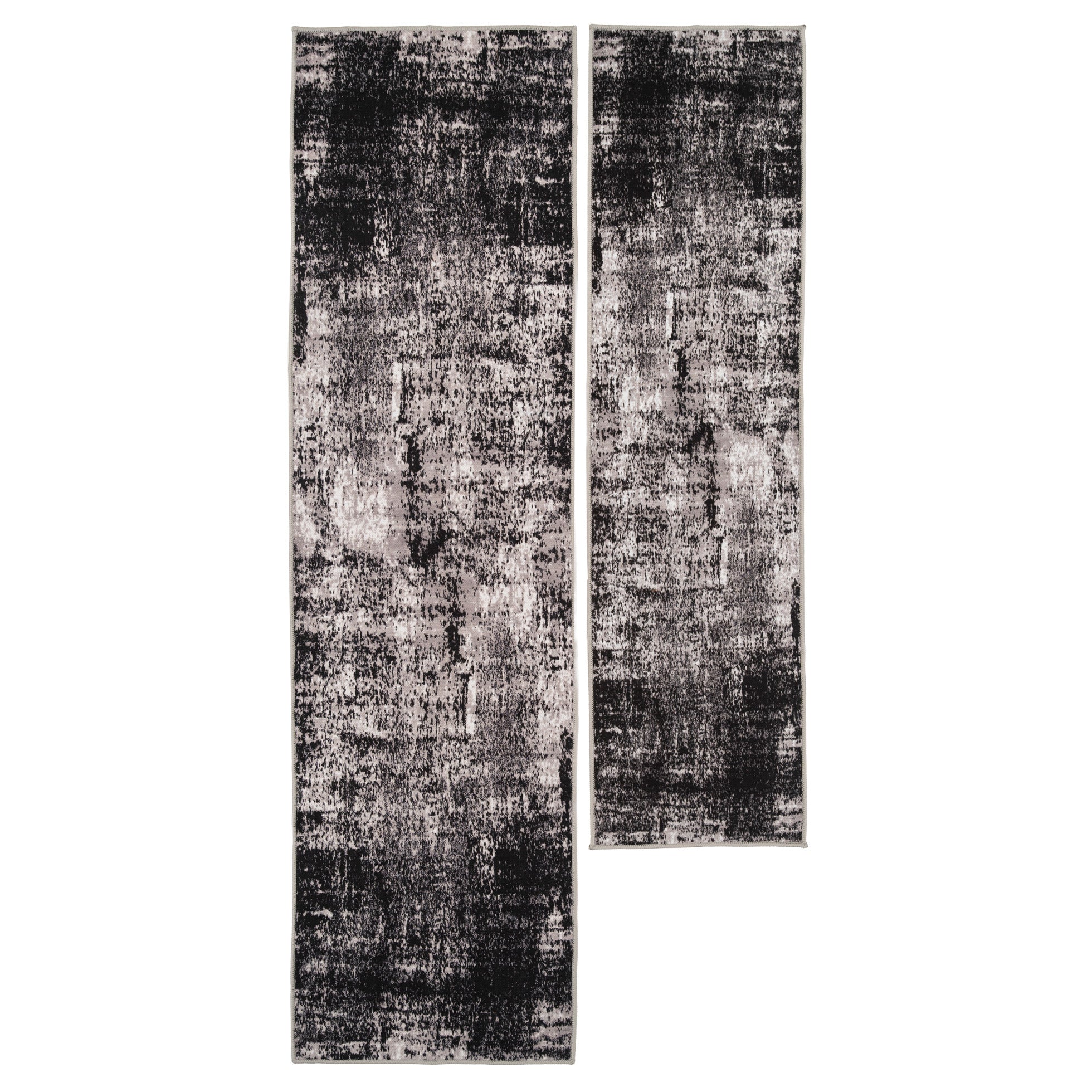 Washable Black Abstract Runner Rug - Storm