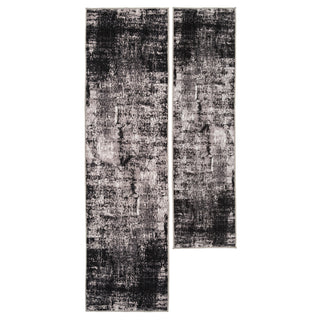 Washable Black Abstract Runner Rug - Storm
