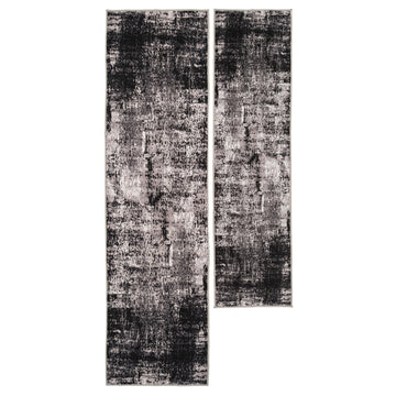 Washable Black Abstract Runner Rug - Storm