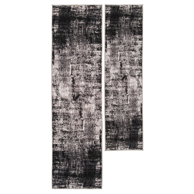 Washable Black Abstract Runner Rug - Storm