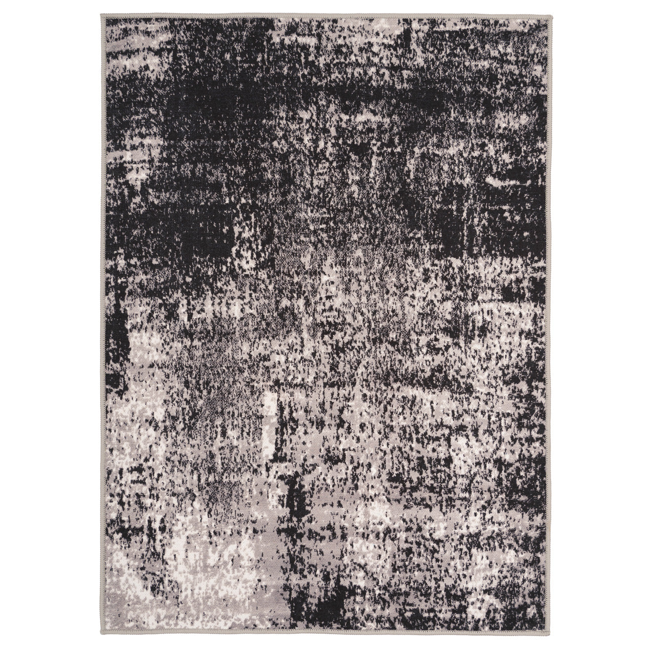 Washable Black Abstract Rug - Storm
