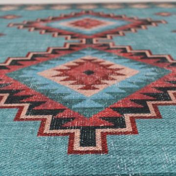 Washable Blue Berber Style Runner - Yasmine