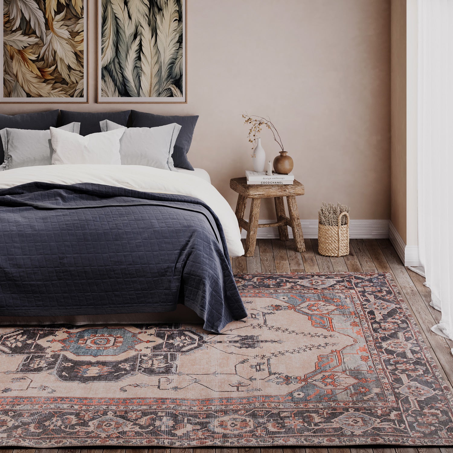 Soft Washable Blue Heritage Rug - Hazel