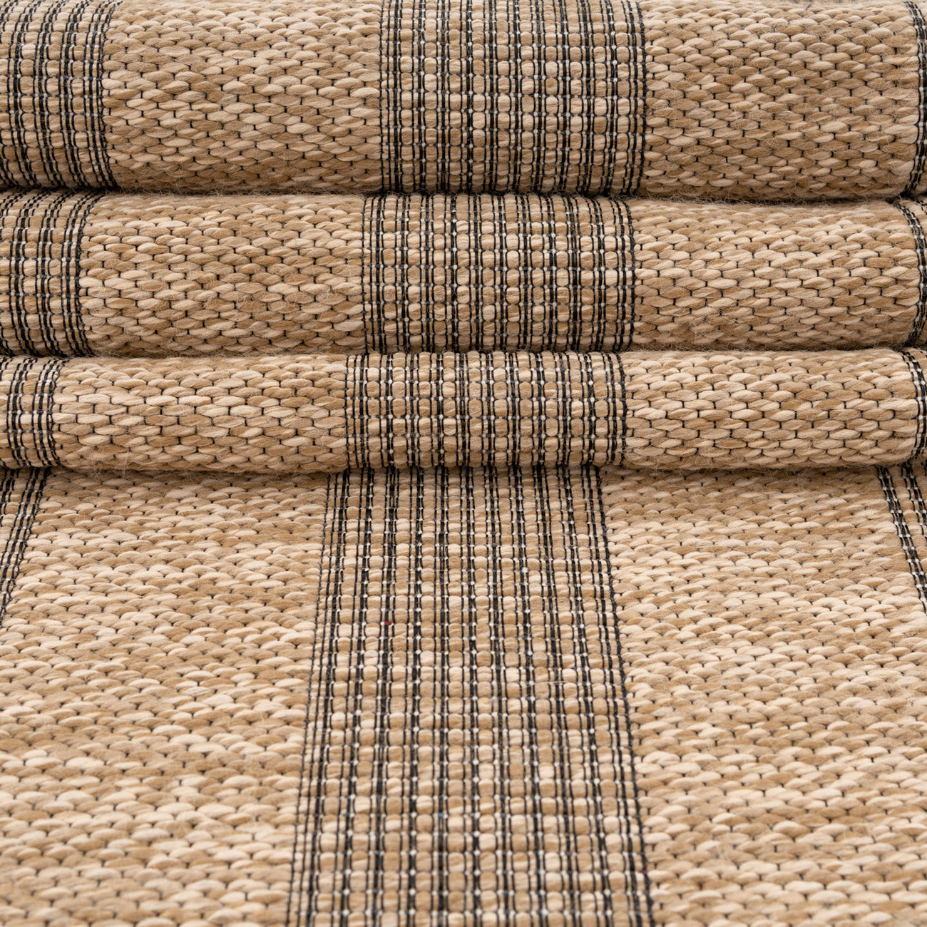 Washable Beige Striped Jute Style Runner - Leni